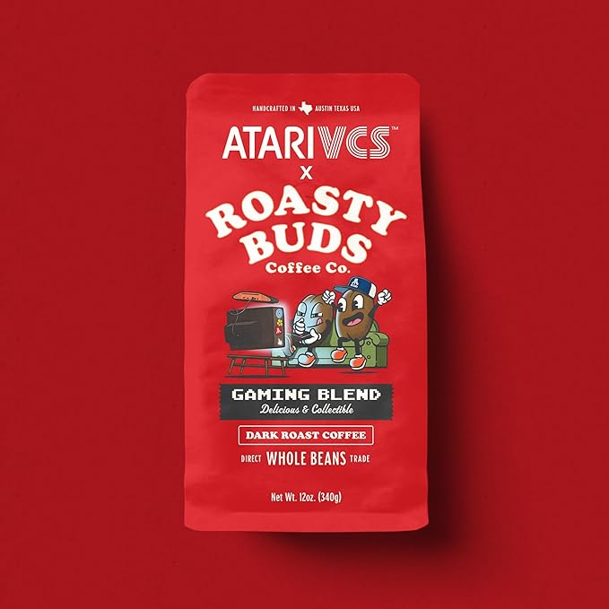 Atari VCS??Gaming Blend Dark Roast Whole Bean Coffee 12oz | Roasty Buds 100% Arabica Coffee From Colombia, Guatemala, Brazil | Gluten-Free, Non-GMO