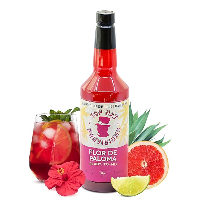 Top Hat Hibiscus Paloma Mix - Craft Grapefruit Hibiscus Cocktail Mixer - Handcrafted with Organic Agave - Low Calorie - 32oz Bottle