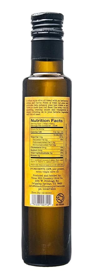 Texas Hill Country Olive Co Miller's Blend Extra Virgin Olive Oil - Cold Pressed EVOO Gourmet Olive Oil - Rich & Robust - Perfect for Dressing & Dipping - Award Winning & Made in Texas (8.5 oz)