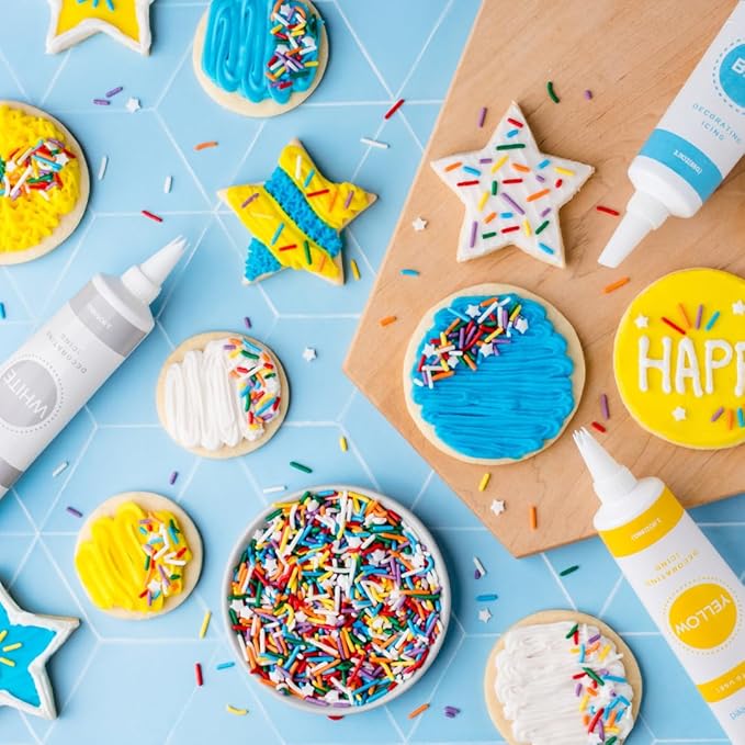 Sweets Indeed Frosting Kit plus Sprinkles Frosting Tubes nozzles 11.71 ounces Perfect for baking and cookie decoarting (Rainbow)
