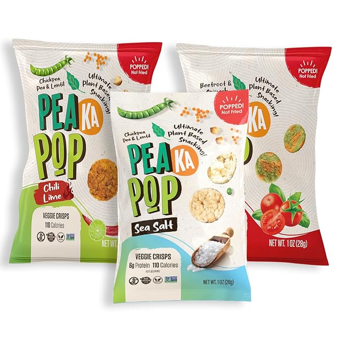 PeaKaPop Veggie Chips ??Plant-Based, Healthy Veggie Crisps with Pea, Lentil & Chickpea Protein ??Vegan, Gluten-Free, Popped Chips ??Snack Size for Kids & Adults ??1 oz Bags (15-Pack) ??Variety Pack 2