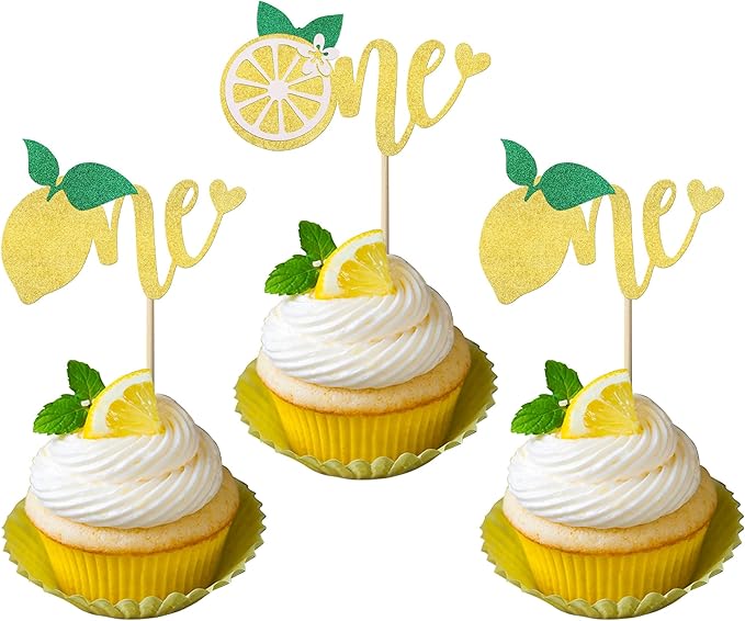 24 Pack First Birthday Cupcake Toppers Glitter Lemon One Cupcake Picks Summer Fruit Birthday Cake Decorations for Kids Boys Girls 1st Birthday Baby Shower Party Supplies??"<div>
