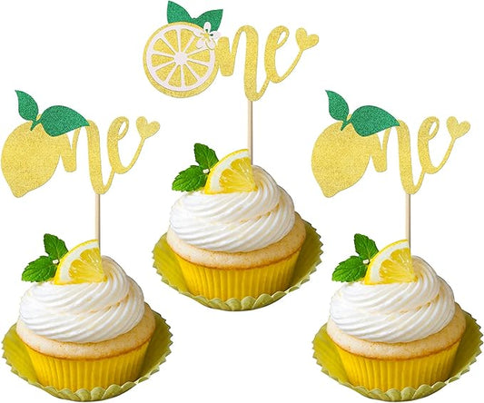24 Pack First Birthday Cupcake Toppers Glitter Lemon One Cupcake Picks Summer Fruit Birthday Cake Decorations for Kids Boys Girls 1st Birthday Baby Shower Party Supplies??"<div>