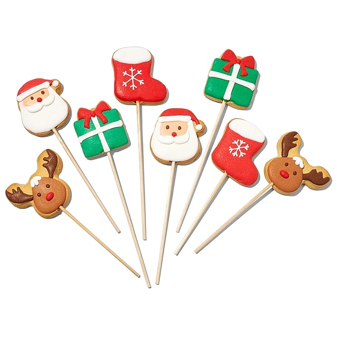 BomBombs, Christmas Cookie Bouquet, Individually Wrapped Sugar Cookies on Sticks & Sleigh Shaped Display Tray, Perfect for Holiday Parties, Set of 8