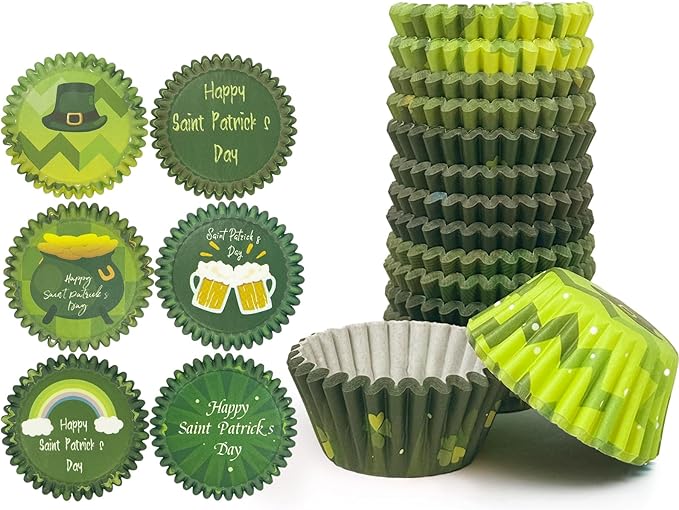 qiqee Saint Patrick 300PCS Mini Cupcake Liners Cupcake Cups 6 Designs Gradient Cupcake Papers Baking Cups Cupcake Wrappers (Small Size)