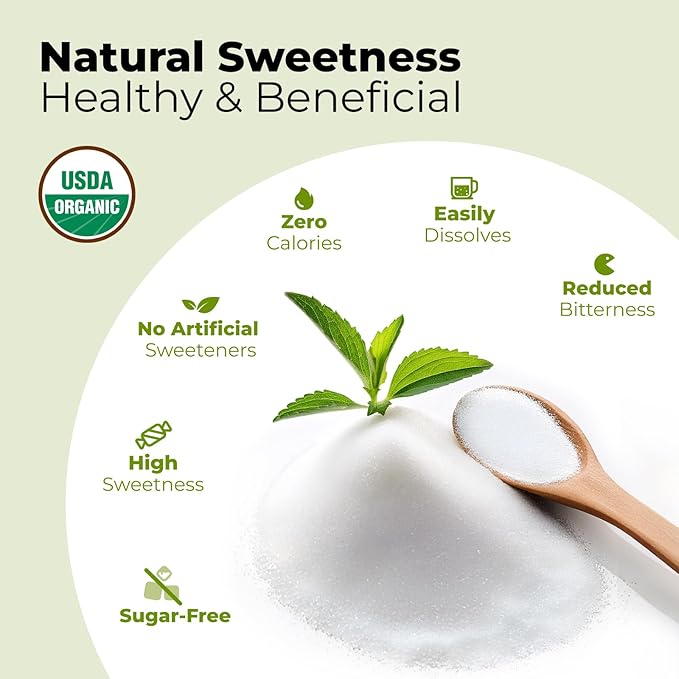 Viccoky Organic Stevia Powder, Pure Stevia Extract Powder, Sugar-Free & 0 Calories, No Additives