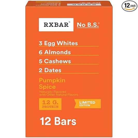 RXBAR Protein Bars, Protein Snack, Snack Bars, Pumpkin Spice, 22oz Box (12 Bars)