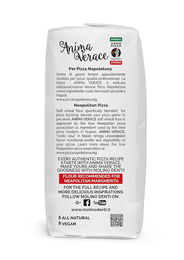 Anima Verace - Flour for Pizza Napoletana (00 Pizza Flour, Non-GMO, Kosher, All Natural, UnBleached, 100% Italian Soft Wheat) 2.2 Lb.