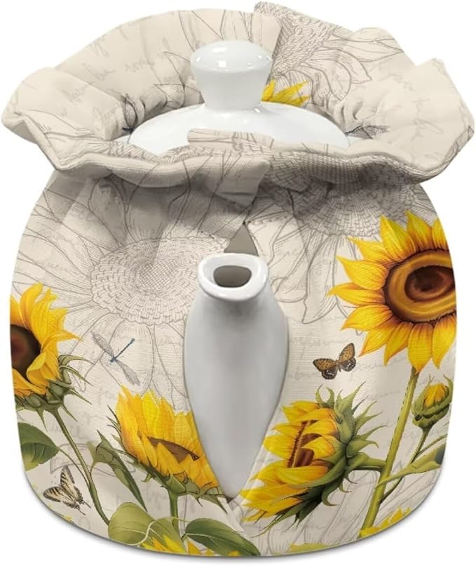 Sunflower Tea Cozy for Teapot Insulated Dragonfly Tea Pot Warmer Home Kitchen Decorative Butterfly Teapot Cozy for Women