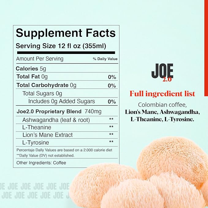 Joe 2.0 - Mushroom Coffee with Lion?™s Mane & Ashwagandha ??Nootropic Ground Coffee for Focus, Calm Energy & Clarity ??Joe 2.0 Medium Roast ??20 Servings (11 oz)