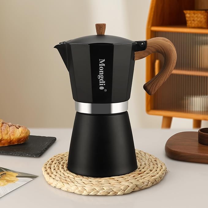 Mongdio Stovetop Espresso Maker Moka Pot, Cuban Coffee Maker Stove top coffee maker Moka Italian Espresso Greca Coffee Maker Brewer Percolator, 12 Espresso Cups, 20 oz - Black
