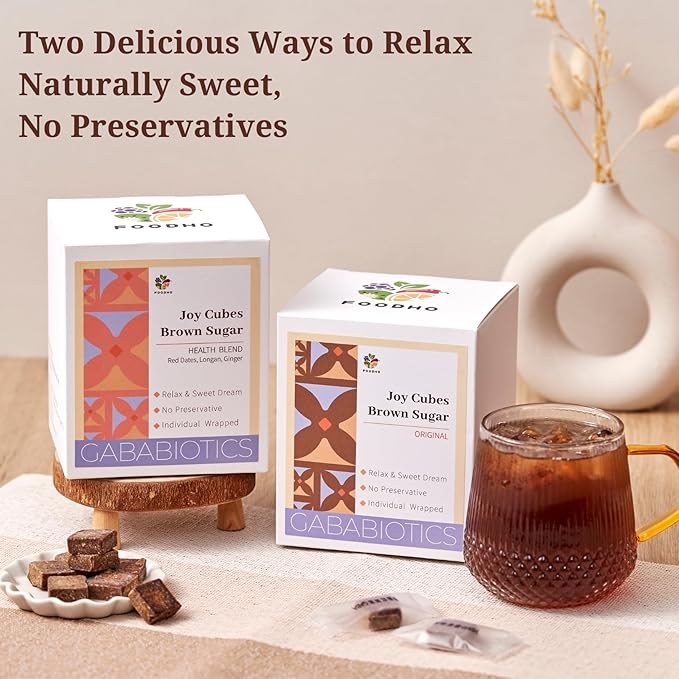 FOODHO GABA Joy Cubes Brown Sugar Cubes Health Blend with Ginger, Longan and Red Dates, Natural Muscovado Sugar, Soothing Ginger Tea, No Preservatives, 70 cubes
