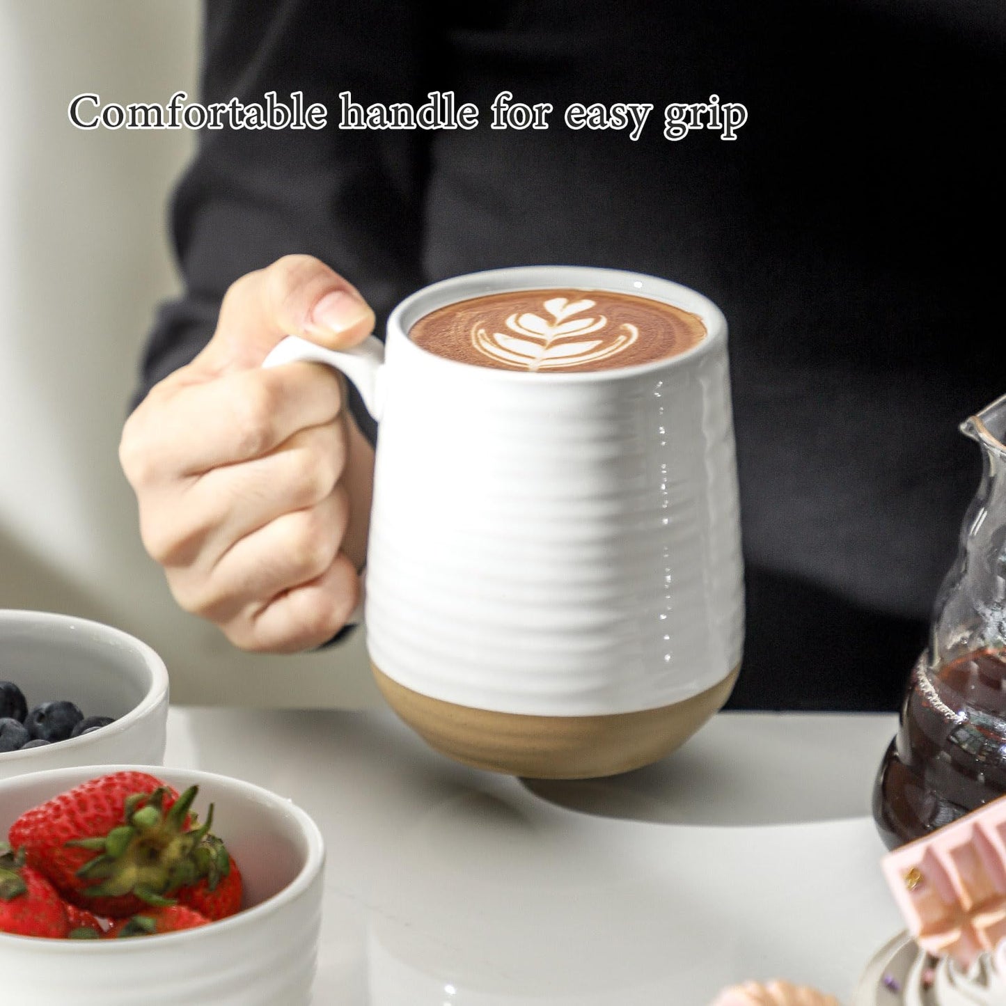 HASENSE Coffee Mugs Set of 4, 15oz Ceramic Coffee Cups with Handle, Two-Tone Design for Cappuccino