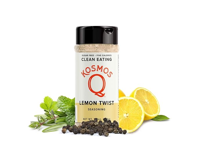 Kosmos Q Lemon Twist Seasoning, Zesty Lemon Pepper Spice Mix for Chicken, Fish, Veggies & More, All-Natural Clean Eating Herbs & Spices, Sugar Free, Keto & Paleo Friendly, 5.3 Oz Shaker Bottle
