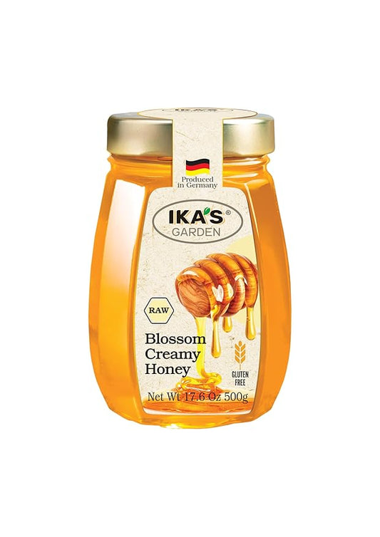Ika's Garden Raw Blossom Creamy Honey - 100% Pure, Unfiltered, Gluten-Free – Product of Germany, 17.6 oz (500g) Jar