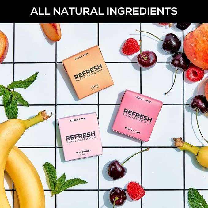 Refresh Gum Fruit Variety Pack – Xylitol, Sugar Free Chewing Gum, Natural Flavor & Organic Ingredients – Long Lasting, Plant-Based, Non-GMO, 12 Count (Pack of 5)