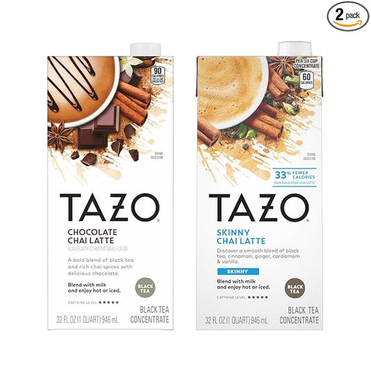 TAZO Tea Concentrate, Organic Skinny Chai Latte, & Chocolate Chai Latte 32 Fl Oz (1ea) (Variety Pack)