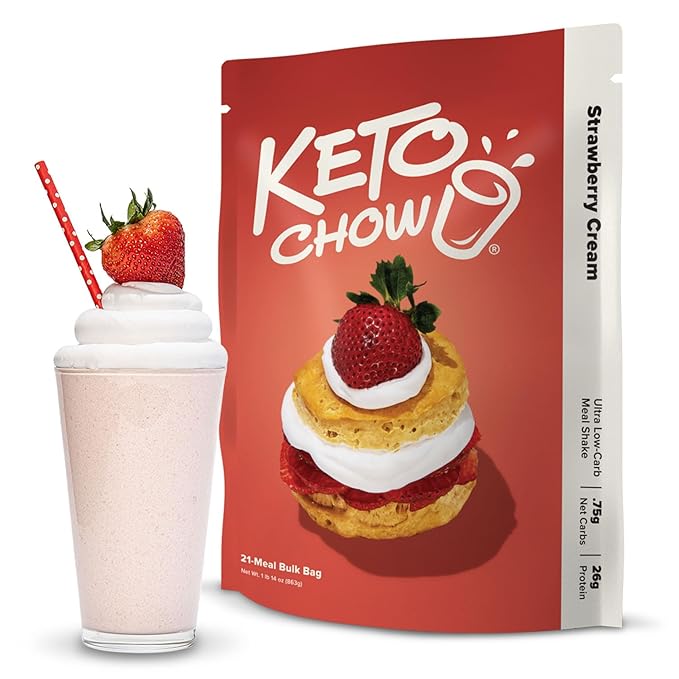 Keto Chow Strawberry Cream | Keto Meal Replacement Shake Powder | Nutritionally Complete | Low Carb | Delicious Easy Meal Substitute | Protein Rich You Choose The Fat | 21 Meal Serving