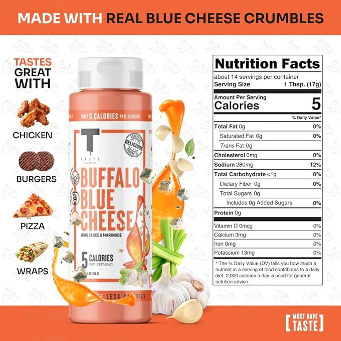 Taste Flavor Co. Grilling, Dipping Sauce and Marinade, Great Tasting, Low-Calorie Sauces, Keto Friendly, No Oils (3 Pack, Buffalo Blue Cheese)