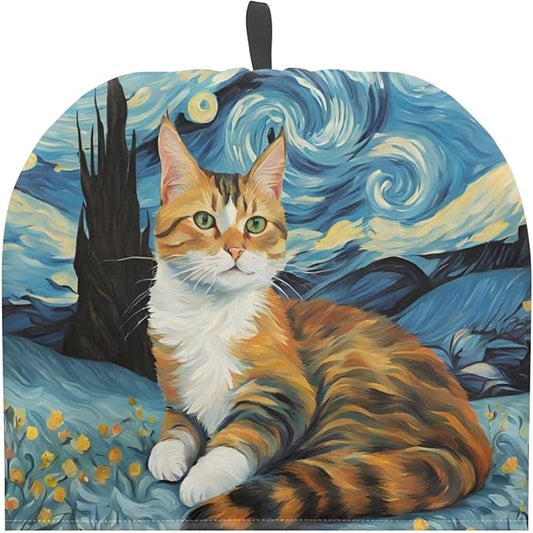 Large Tea Cozy for Teapot Starry Night Cat Print Extra Thick Tea Pot Cover Home Kitchen Decoration Insulated Teapot Cozy Dust Kitchen Accessories for Home Daily