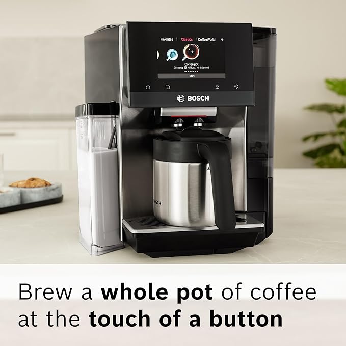 Bosch 800 Series Fully Automatic Espresso and Coffee Machine ??36 Drinks with Coffee World, Cold Brew, Double Cup, Integrated Milk Container, Smart Features, in Silver TQU60307