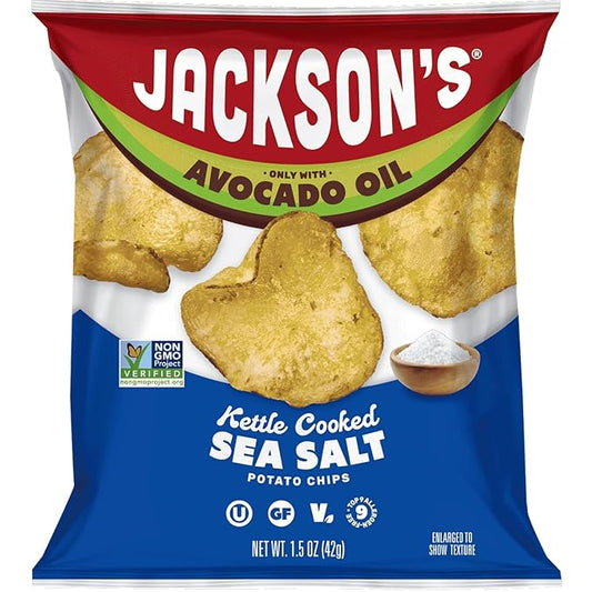 Jackson?™s Potato Classic Kettle Chips with Sea Salt (1.5oz, Pack of 28) - Made with Premium Avocado Oil - Allergen-friendly, Gluten Free, Peanut Free, Vegan, Kosher - Shark Tank Product