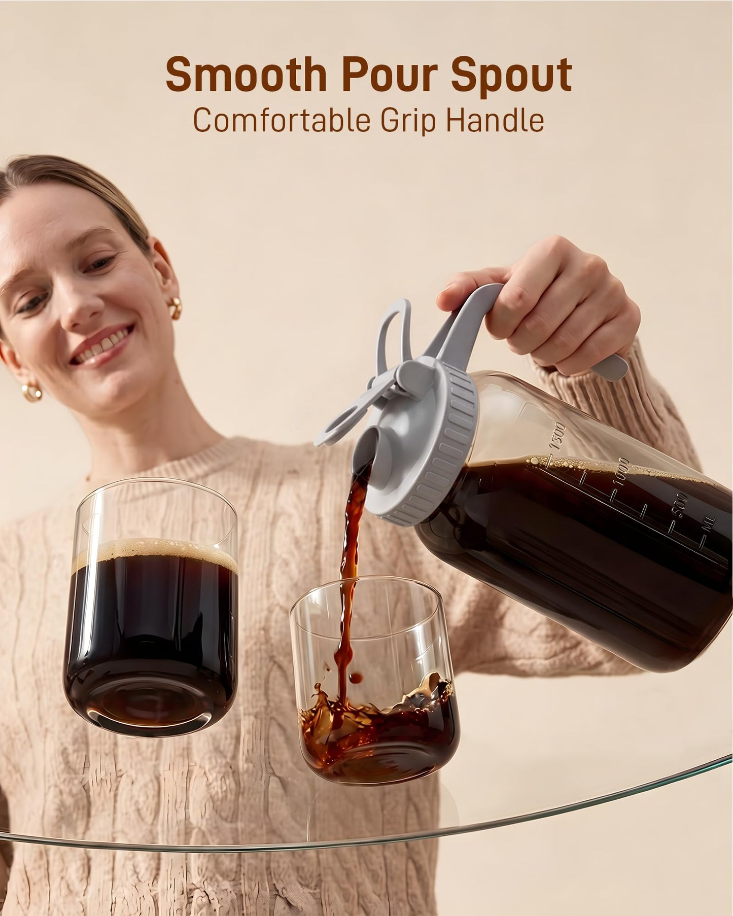 64 oz Cold Brew Coffee Maker, Mason Jar Pitcher with Stainless Steel Filter