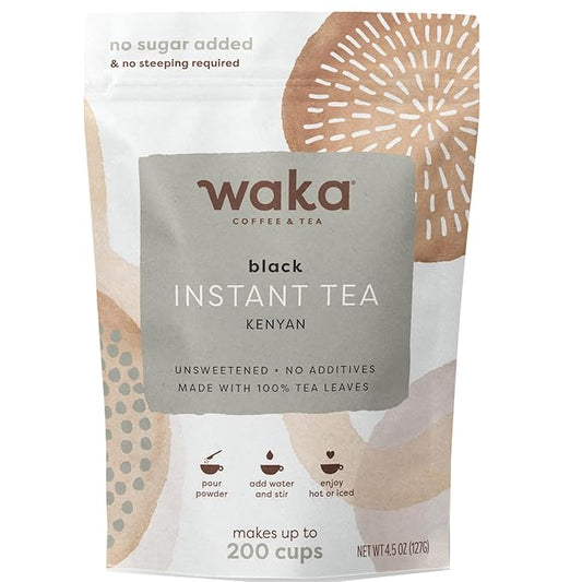 Waka Instant Black Tea Mix, Kenyan - 100% Tea Leaves, No Additives, Unsweetened Tea Powder for 50 Quarts or 200 Cups ??Easy and Quick Hot or Iced Teas (4.5oz)