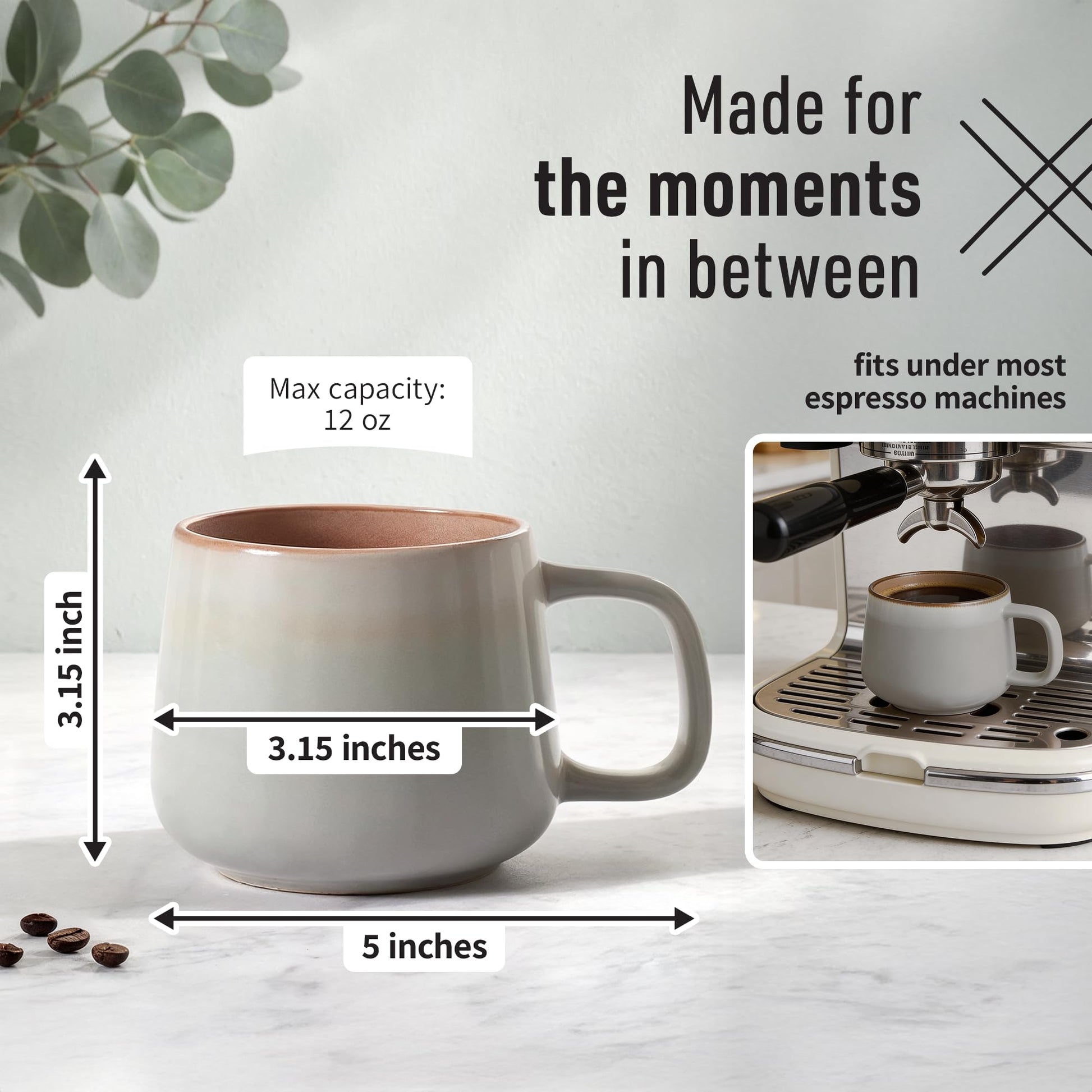 Ava Nord Stoneware Ceramic Coffee Mugs Set of 4 | 12 oz | Sage Ash