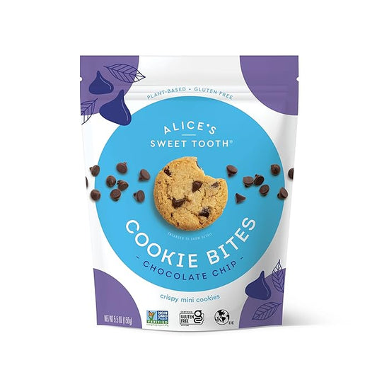 Alice's Sweet Tooth Chocolate Chip Cookie Bites - Gluten-Free, Vegan, Crunchy Mini-Cookies - Plant-Based, Dairy-Free, Grain-Free, Soy-Free, Kosher ??5.5 ounces