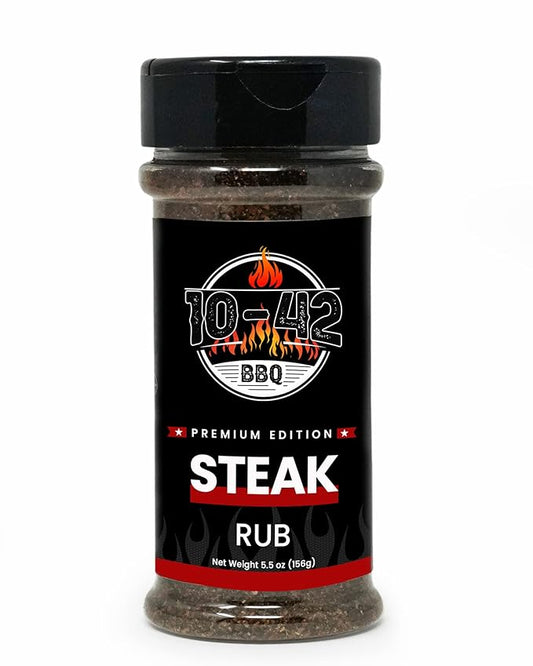 10-42 BBQ Steak Seasoning NO MSG, 0 Calorie | Meat Rub & Seasonings for Grilling, Beef & Pork | Grill the Best Steaks, Tomahawk, Ribeye, Sirloin, Ribs, T-bone | Savory Garlic and Herb Flavor | 5.5 oz