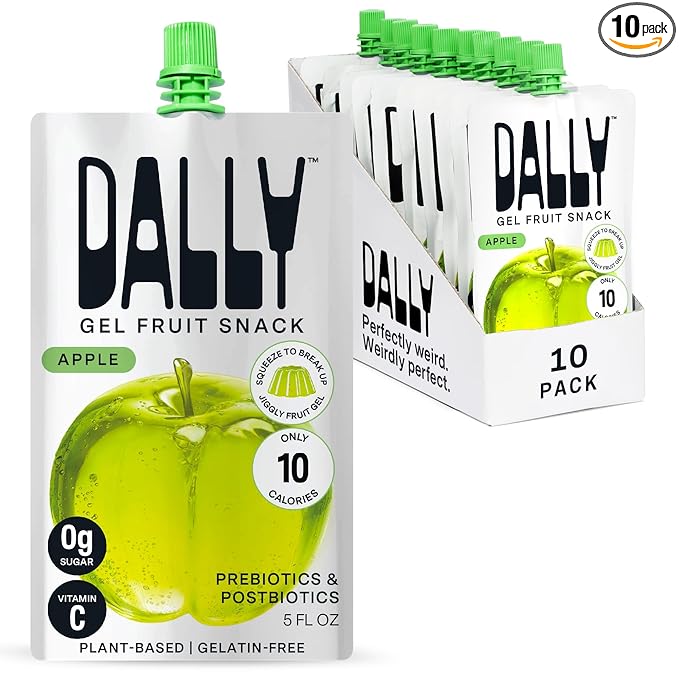 Dally Apple Drinkable Konjac Jelly (10 Pouches) ??10-Calorie, Zero Sugar Korean Fruit Snack ??Prebiotics & Postbiotics for Skin, Immune & Weight Management