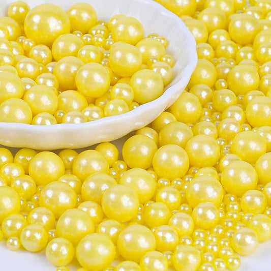 Yellow Sprinkles for Cake Decorating, Pearl Sugar in Mix Sizes 130g/4.6oz, Baking Cupcakes, Donuts, Macarons Baking Toppings, Wedding Celebration Birthday Party Supplies
