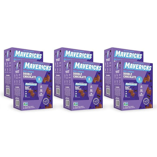 Mavericks Double Chocolate Bolt Cookies - Healthy Chocolate Chip Cookies, Plant-Based Snack for Kids, Nut Free, 40% Less Sugar - Back to School - 6 Boxes (48 Pouches)