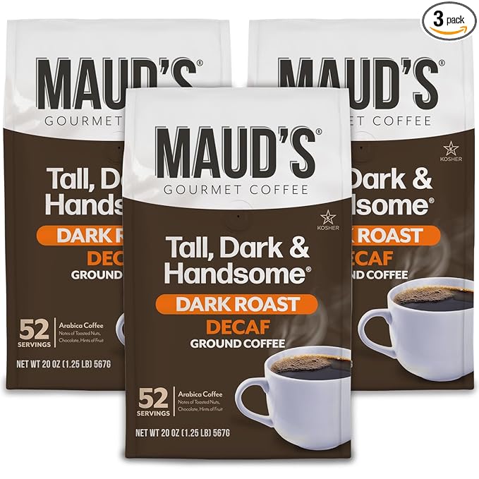 Maud's Decaf Dark Roast Ground Coffee, 3 Bags, (60oz), 100% Arabica Coffee, 156 Servings