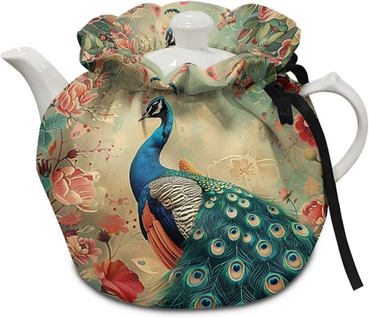 Peacock Tea Cozy for Teapot Insulated Large Teapot Cover to Keep Warm Tea Kettle Cover Machine Washable for Home Kitchen Tea Party Table Decor