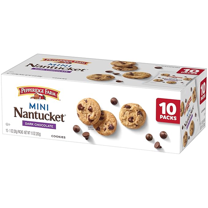 Pepperidge Farm Nantucket Mini Dark Chocolate Chip Cookies, 1 Oz Snack Packs, 10 Pk