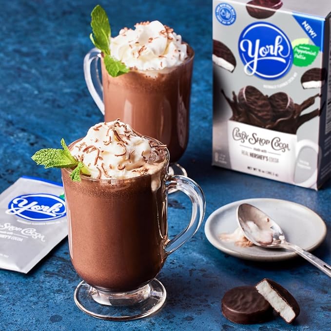 Candy Shop Cocoa YORK Peppermint Pattie Cocoa Mix Hot Chocolate Make Hot or Iced Cocoa Made With Real Milk Gluten Free 1.25 oz packet (8 count)