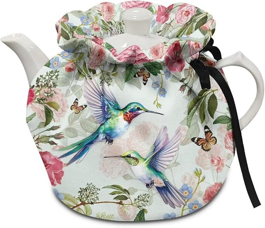 Hummingbird Flower Teapot Cozy for Teapot Tea Pot Dust Cover Teapot Cozies Insulation and Keep Warm Kitchen Accessory for Home Kitchen Office Holiday Party Decor