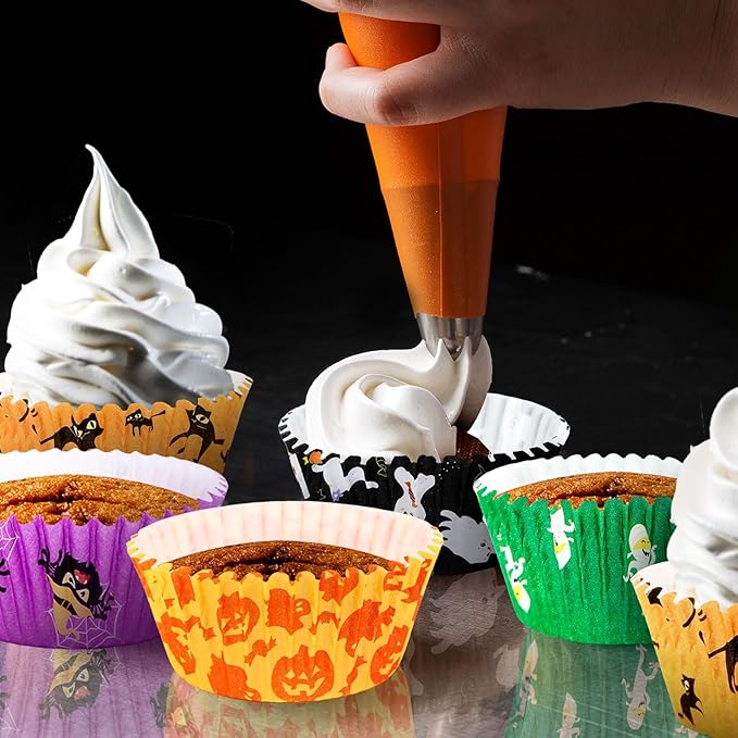 SANNIX 450pcs Halloween Cupcake Liners, Ghost Pumpkin Spider Baking Cups Cupcake Wrappers Paper Wraps Muffin Liners for Halloween Party Candy Cupcake Decorations Supplies(9 Designs)