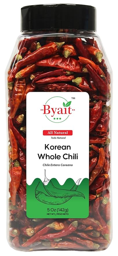 Byait Korean Whole Chili Peppers 5 Oz, Pure Red Chilies for Authentic Korean Cooking, Kimchi, Seasoning, Jeonche Gochu, Perfect for Soups, Stews, Stir-Fries & Spice Blends