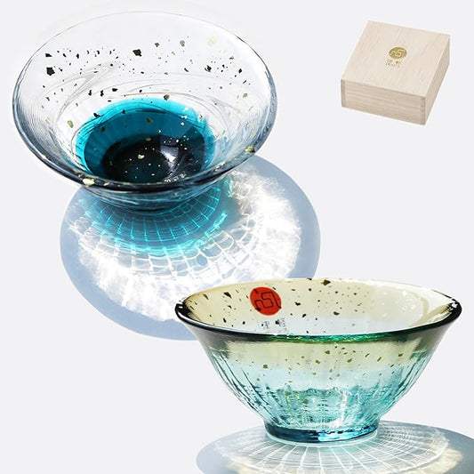 Japanese Handcrafted Sake Cups – Exquisite Artisan Glassware for Cold Sake & Shochu, Elegant Drinkware for Any Occasion, Made in Japan (Moonlight and Early summer, Sake Glass (2.5 fl oz))