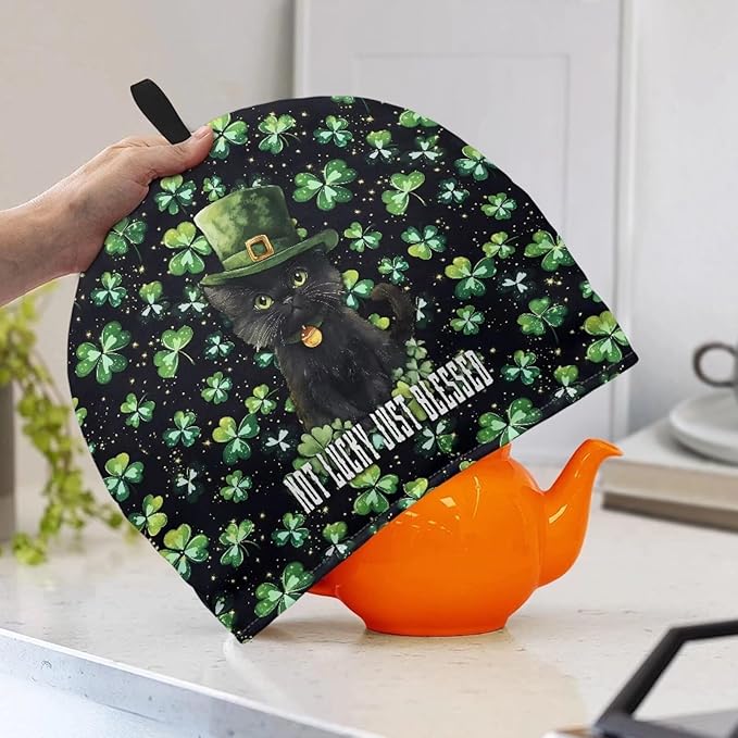 St. Patrick's Tea Cosy for Teapot Shamrock Clover Green Cotton Teapot Warmer Insulating Tea Cozy Custom Prints Teapot Cover for Kitchen Home Decorative Keep Warm Tea Pot Decor Pack of 1