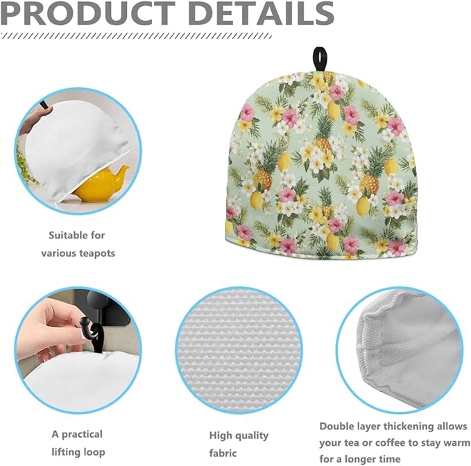 Hawaiian Tea Pot Cover Pineapple Print Teapots Cosy Insulated Tea Cozies Home Kitchen Decoration Teapot Dust Cover Warming Tea Kettle Quilt Creative Gifts for Party