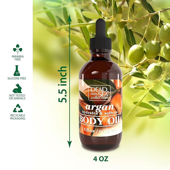 Dead Sea Collection Body Oil with Argan - Dry Skin Moisturizer and Hydrating Massage - Nourishing
