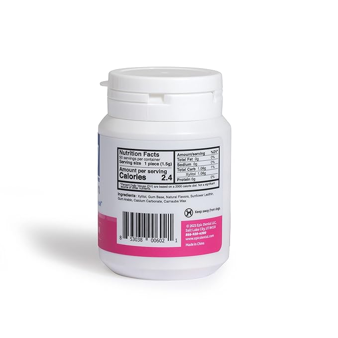 Epic 100% Xylitol Bubblegum Chewing Gum - Sugar Free, Aspartame Free Dental Gum - Supports Oral Health & Fresh Breath - 50 Pieces (Pack of 3)