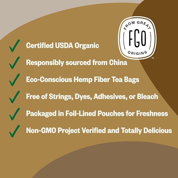 FGO Organic Pu'erh Tea, 100 Count, Eco-Conscious Tea Bags, Resealable Bag, Packaging May Vary (Pack of 1)