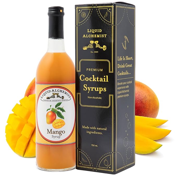 Liquid Alchemist Mango Syrup for Drinks - Real Ingredients Make our Mango Puree for Cocktails the Perfect Margarita Mix - Our Tropical Cocktail Syrup are Small Batch, Non-GMO & Vegan (25.4 oz)