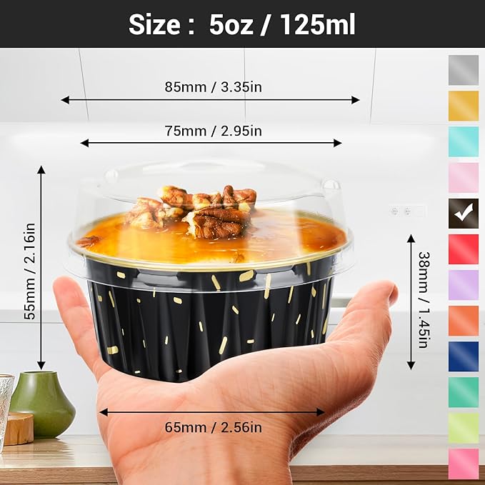 EUSOAR Muffin Liners, 50pcs 5oz Disposable Ramekins, Aluminum Foil Muffin Cupcake Liners Cups with Lids, Disposable Aluminum Foil Cupcake Baking Cups Holders Cases Boxes Pans with Lids