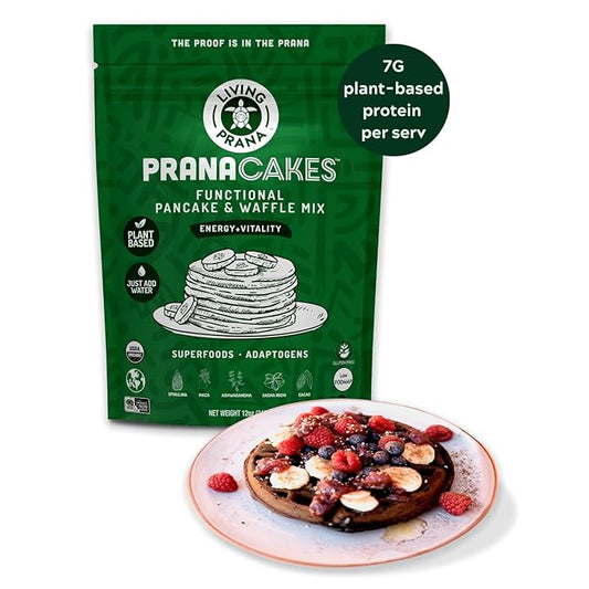 PranaCakes Superfood Organic Pancake & Waffle Mix Gluten Free | Energy, Vitality & Mood Balancing | Plant-based Protein | Just-Add-Water | By LIVING PRANA | 12oz
